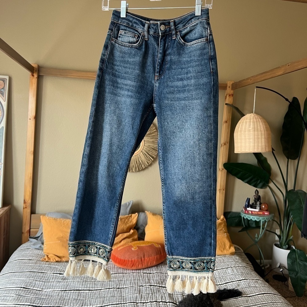 Topshop Moto Jeans with bohemian Tassel Hem